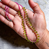 Peridot briolette & pink sapphire faceted rondel 925 necklace