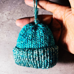 Handmade knitted beanie ornament