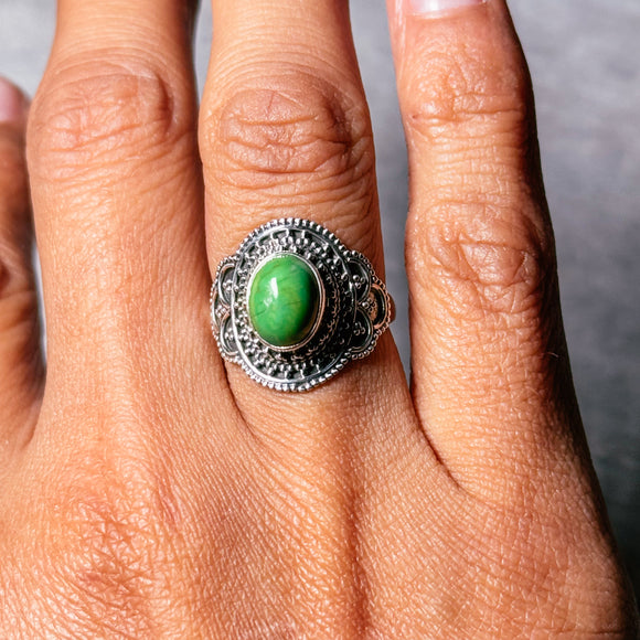 Green Mohave kingman turquoise ring sz6.75 925