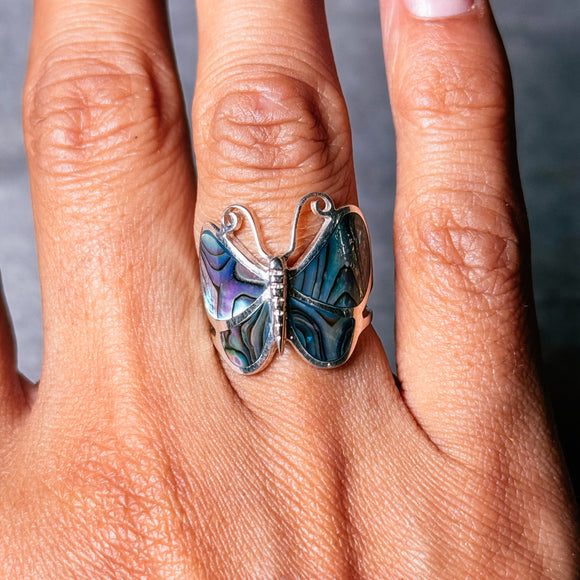Abalone butterfly 925 ring sz6.5