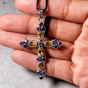 Citrine amethyst 925 cross pendant