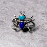 Blue turquoise lapis lazuli spider 925 sz7.75 ring