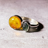 Moldavite Baltic Amber sz9+ 925 ring