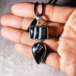 Banded Agate & hypersthene 925 pendant