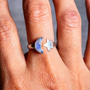 Moonstone star moon 925 sz8+ ring