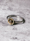 Black sunstone flower brass & sterling ring sz7