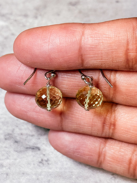 Lemon quartz faceted rondel 925 dangles