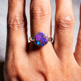 Purple copper turquoise hexagon 925 sz8.25 ring