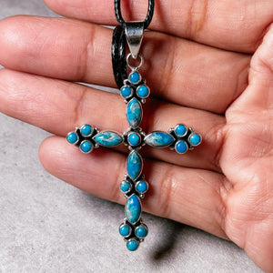 Blue turquoise 925 cross pendant