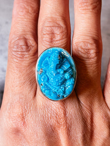 Sleeping beauty turquoise Ganesha 925 adjustable ring