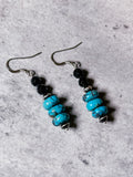 Kingman Turquoise NP & Black tourmaline 925 earrings