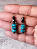 Kingman Turquoise NP & Black tourmaline 925 earrings