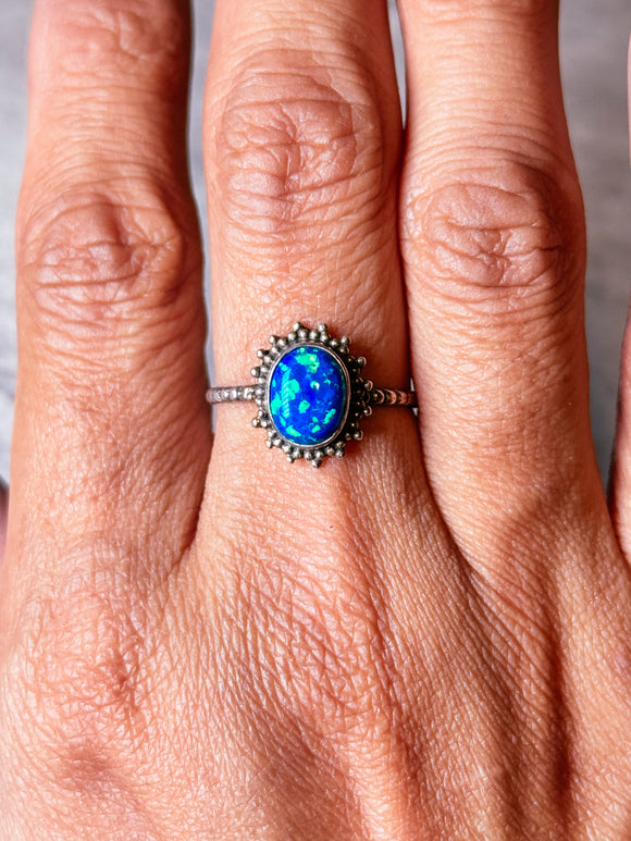 Blue fire opal 925 sz9.25 ring