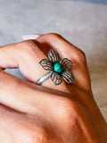 Malachite flower 925 ring sz6.5