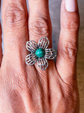 Malachite flower 925 ring sz6.5