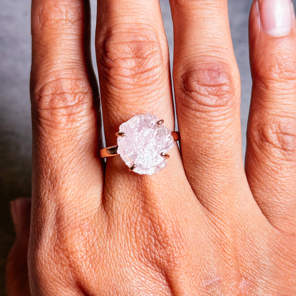 Rough morganite 925 sz9 rose gold ring