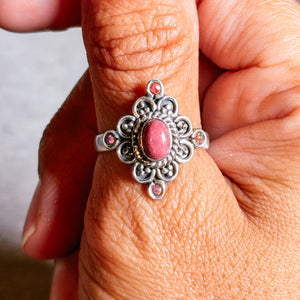 Pink Thulite fire opal  925 sz10.25 ring