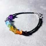 AAA black spinel 7 chakra chip 925 bracelet