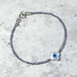 Iolite evil eye clover 925 bracelet