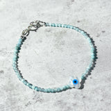 Amazonite evil eye clover 925 bracelet