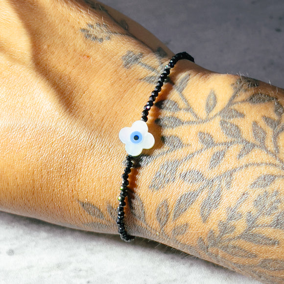 AAA black tourmaline evil eye clover 925 bracelet