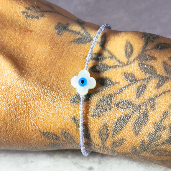 Iolite evil eye clover 925 bracelet