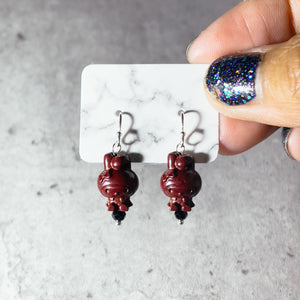 Cinnabar carving spinel 925 earrings