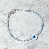 Aquamarine evil eye heart 925 bracelet