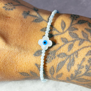 Aquamarine evil eye clover 925 bracelet