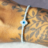 Aquamarine evil eye clover 925 bracelet