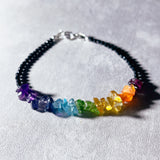 AAA black spinel 7 chakra chip 925 bracelet