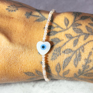 Moonstone evil eye heart 925 bracelet