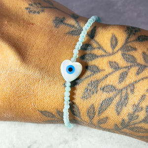 Amazonite evil eye heart 925 bracelet