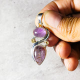 Amethyst, citrine & cacoxenite 925 pendant