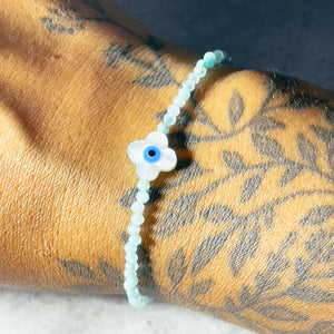 Amazonite evil eye clover 925 bracelet