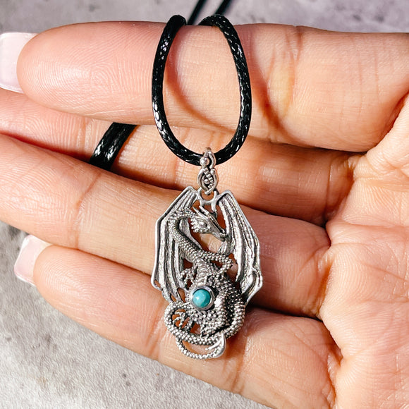 Mohave blue turquoise dragon 925 pendant