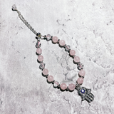 Hamsa evil eye rose quartz adjustable bracelet
