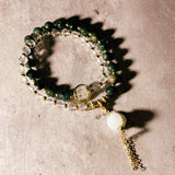 Jade crystal flower charm wrap bracelet