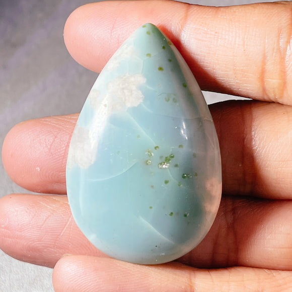 Green flower agate cabochon