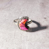 Pink dahlia turquoise moon 925 sz8.5 ring