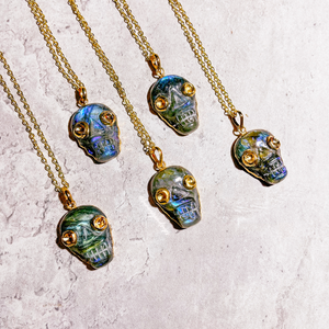 Labradorite skull necklace