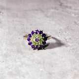 Floral amethyst peridot 925 sz7 ring