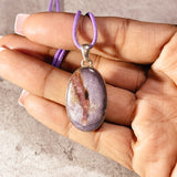 Pink tourmaline in Lepidolite 925 pendant