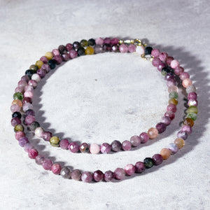 Faceted multi tourmaline round gold filled necklace