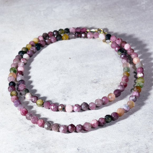 Faceted multi tourmaline round gold filled necklace