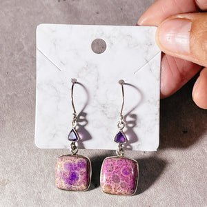 Purple Coral fossil amethyst 925 dangles