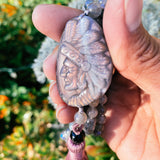 Labradorite Indian head carving mala #2