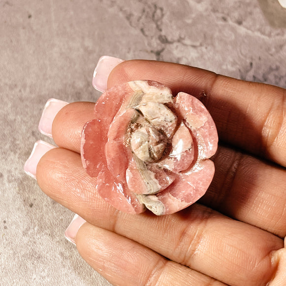 Rhodochrosite rose carving