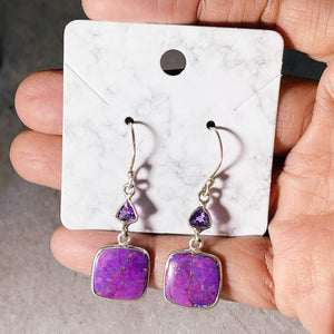 Purple copper turquoise amethyst 925 dangles