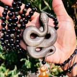 Gold obsidian snake mala